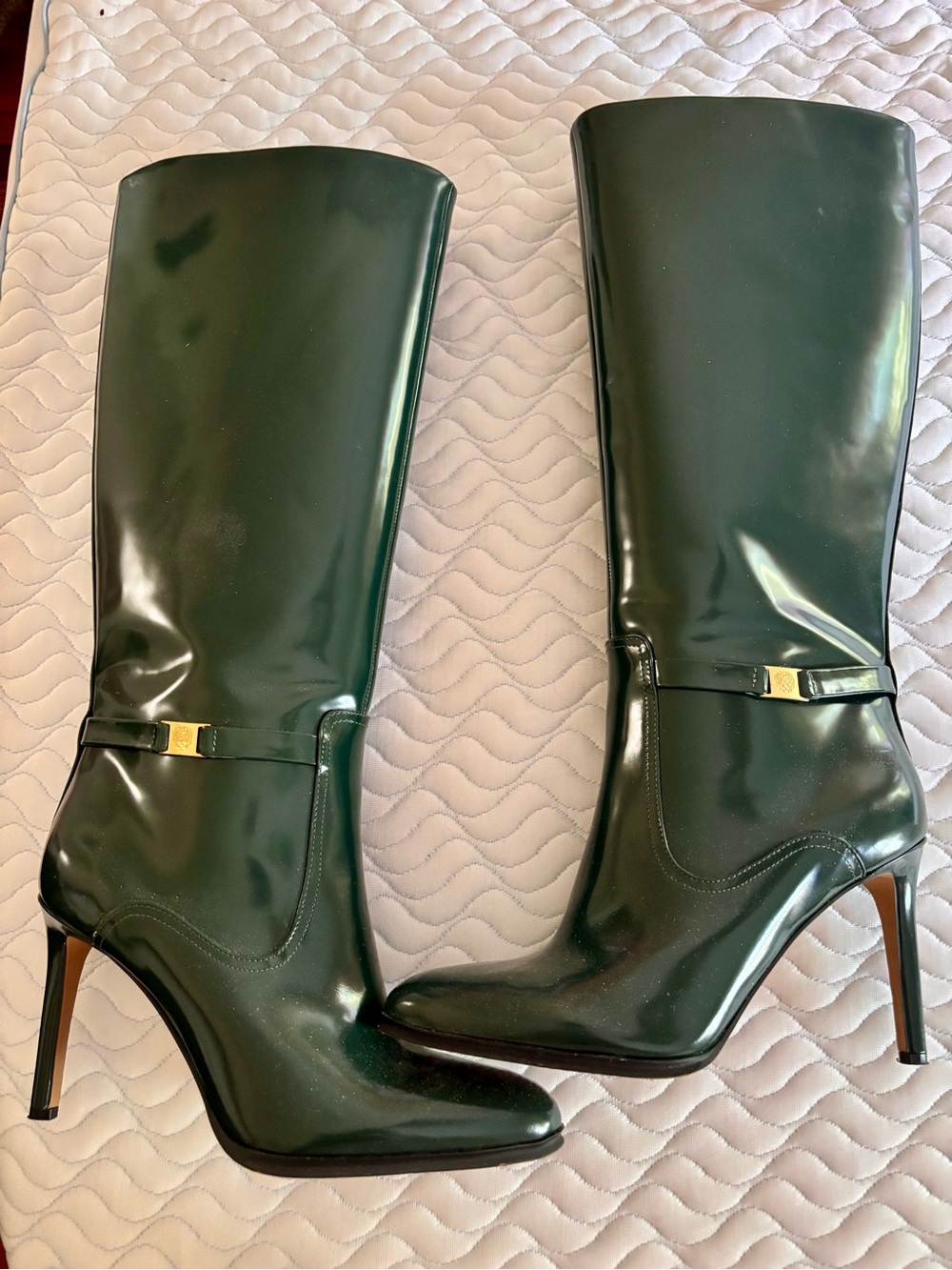 Vince Camuto Kylie Mallard Green Gloss Knee-High Stiletto Boots